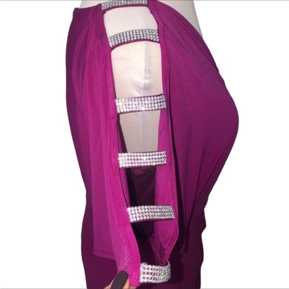 Alex Evening embellished sleeve knot front gown. - Picture 1 of 3